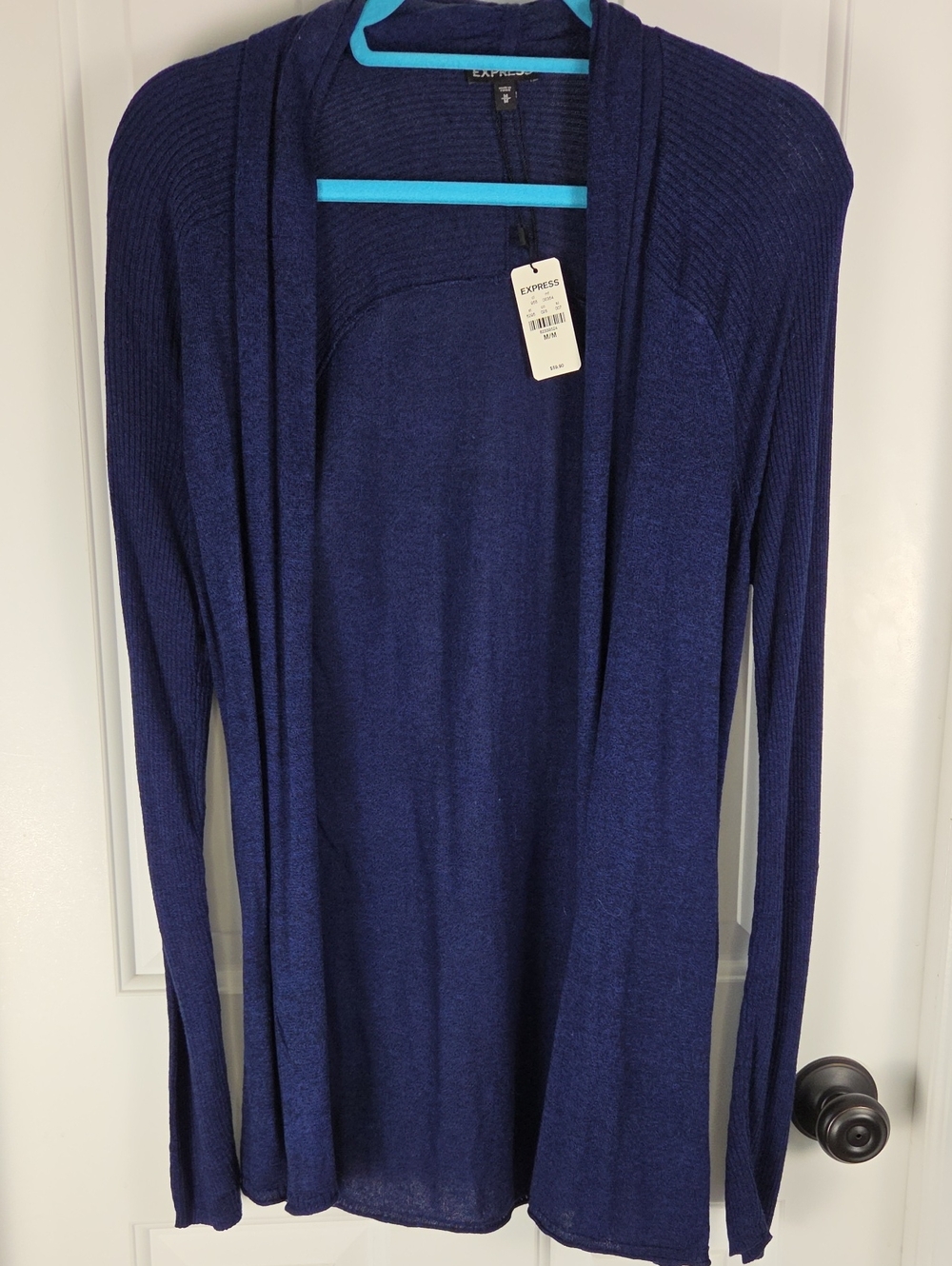 Express Deep Navy Open-Front Ribbed Cardigan